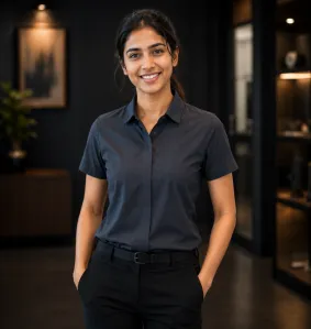 retail-staff-uniforms-tirupur-ajna-clothings Retail staff uniforms manufactured in Tirupur by Ajna Clothings for showroom teams and customer service staff