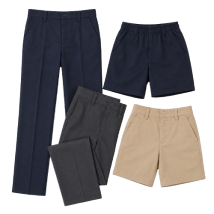 School trousers and shorts manufactured in Tirupur by Ajna Clothings for durable and comfortable daily student uniforms
